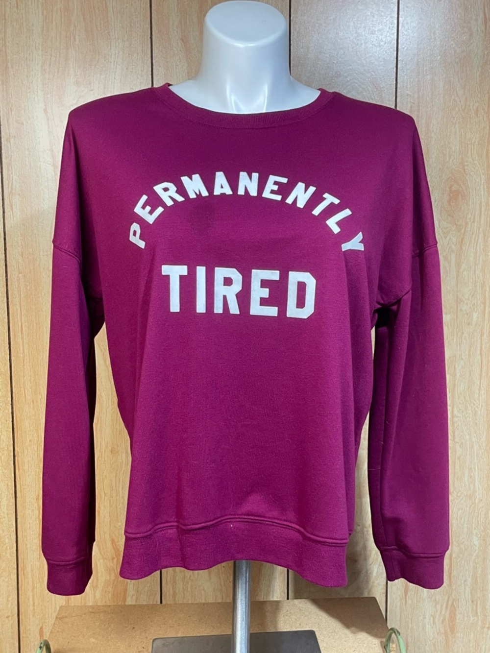 Nine West Wine Pink "Permanently Tired" Graphic Sweatshirt